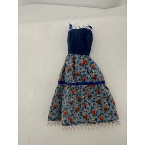 Blue‎ Floral Dress with Ruffled Lace Trim and Contrast Ribbon
